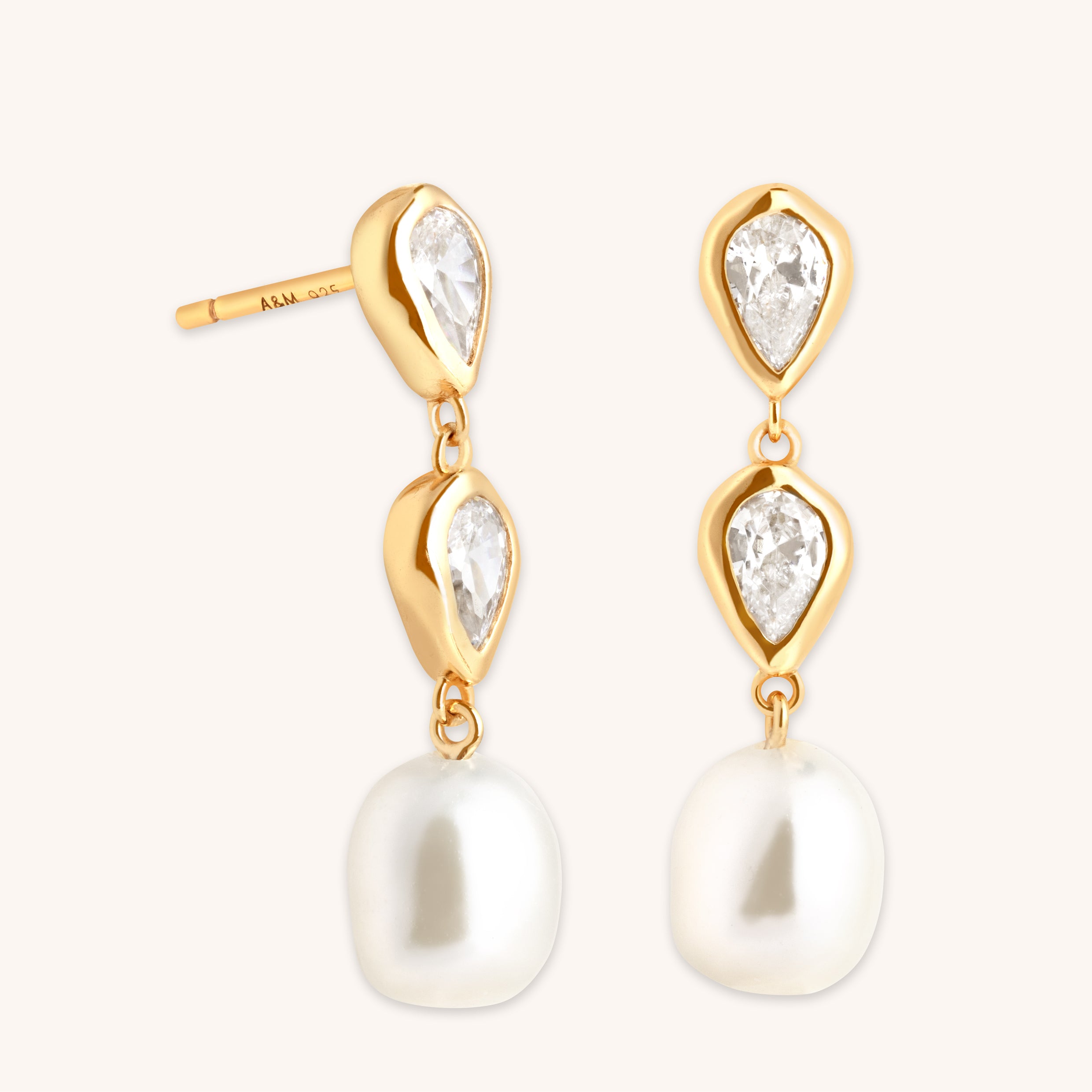 Pearl &amp;amp; Crystal Drop Studs in Gold