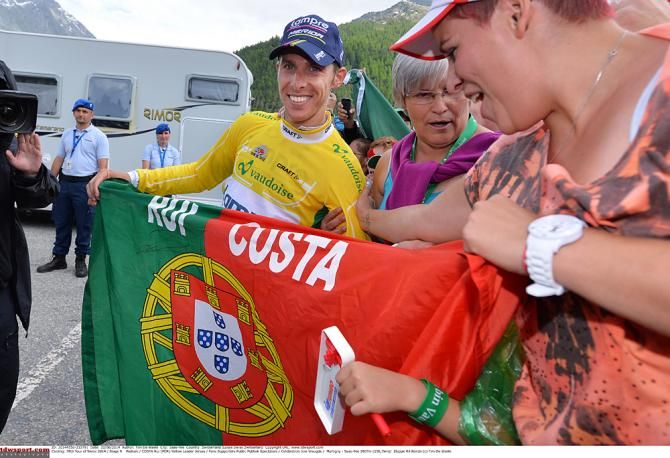 Costa was greeted by fans at the finish line