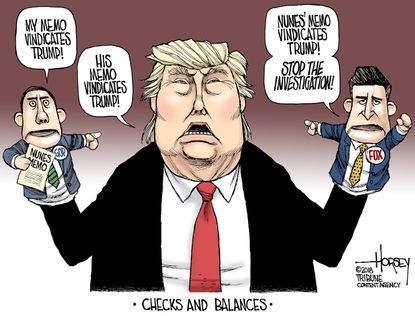 Political cartoon U.S. Trump Nunes memo Fox News