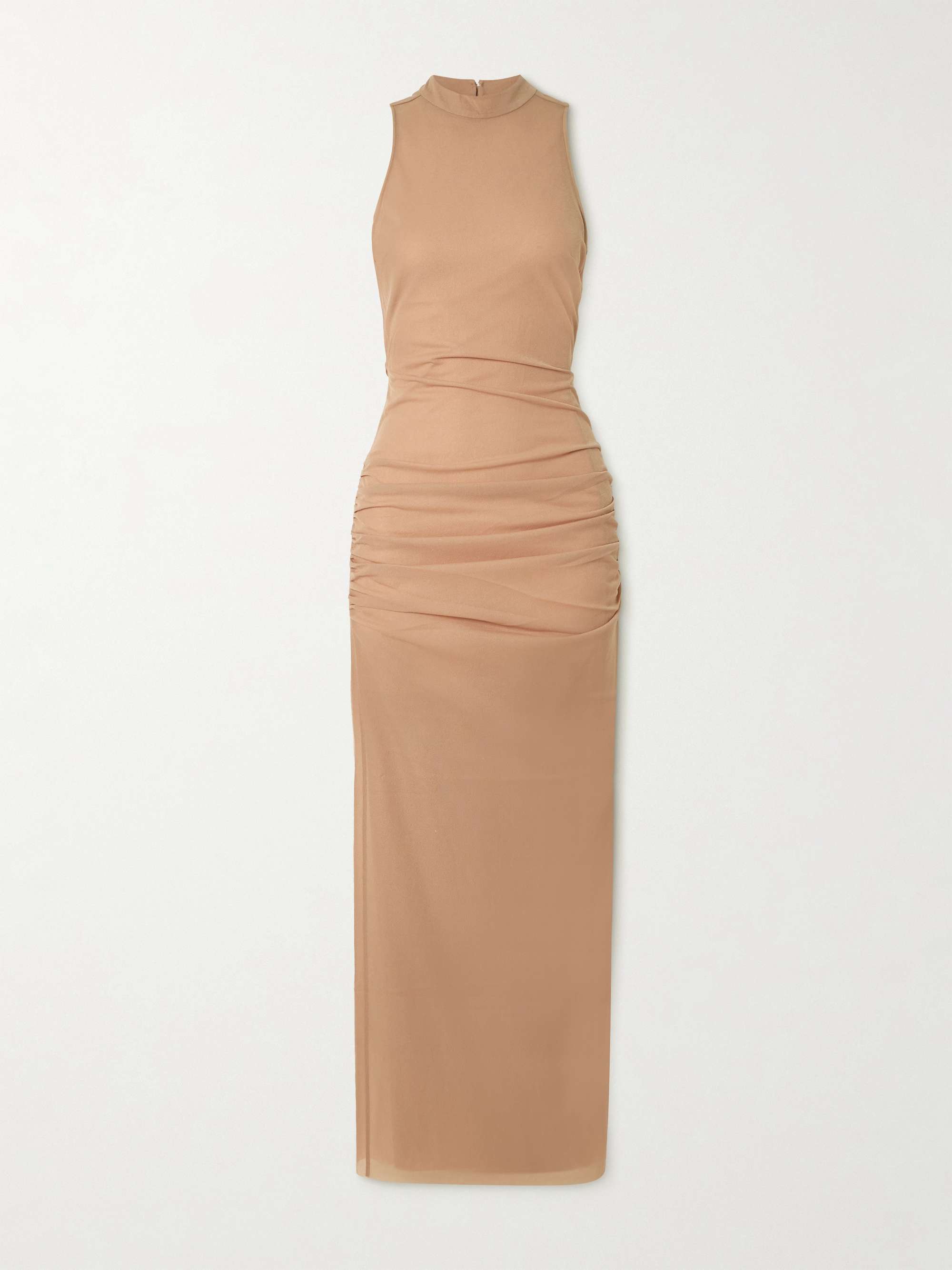 Ruby Open-Back Gathered Crepe Midi Dress