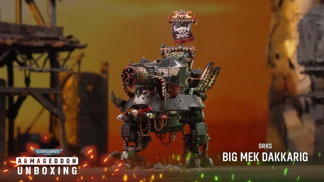An array of Ork models against a fiery background
