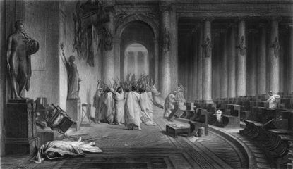 An illustration of Caesar's assassination