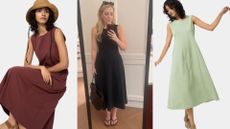 Three women wearing the Uniqlo Airism dress 