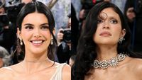 (left) Kendall Jenner and (right) Kylie Jenner attend the 2026 Met Gala celebrating "Costume Art" at the Metropolitan Museum of Art on May 04, 2026 in New York City.