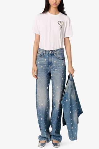 Maje Embellished straight-leg mid-rise denim jeans