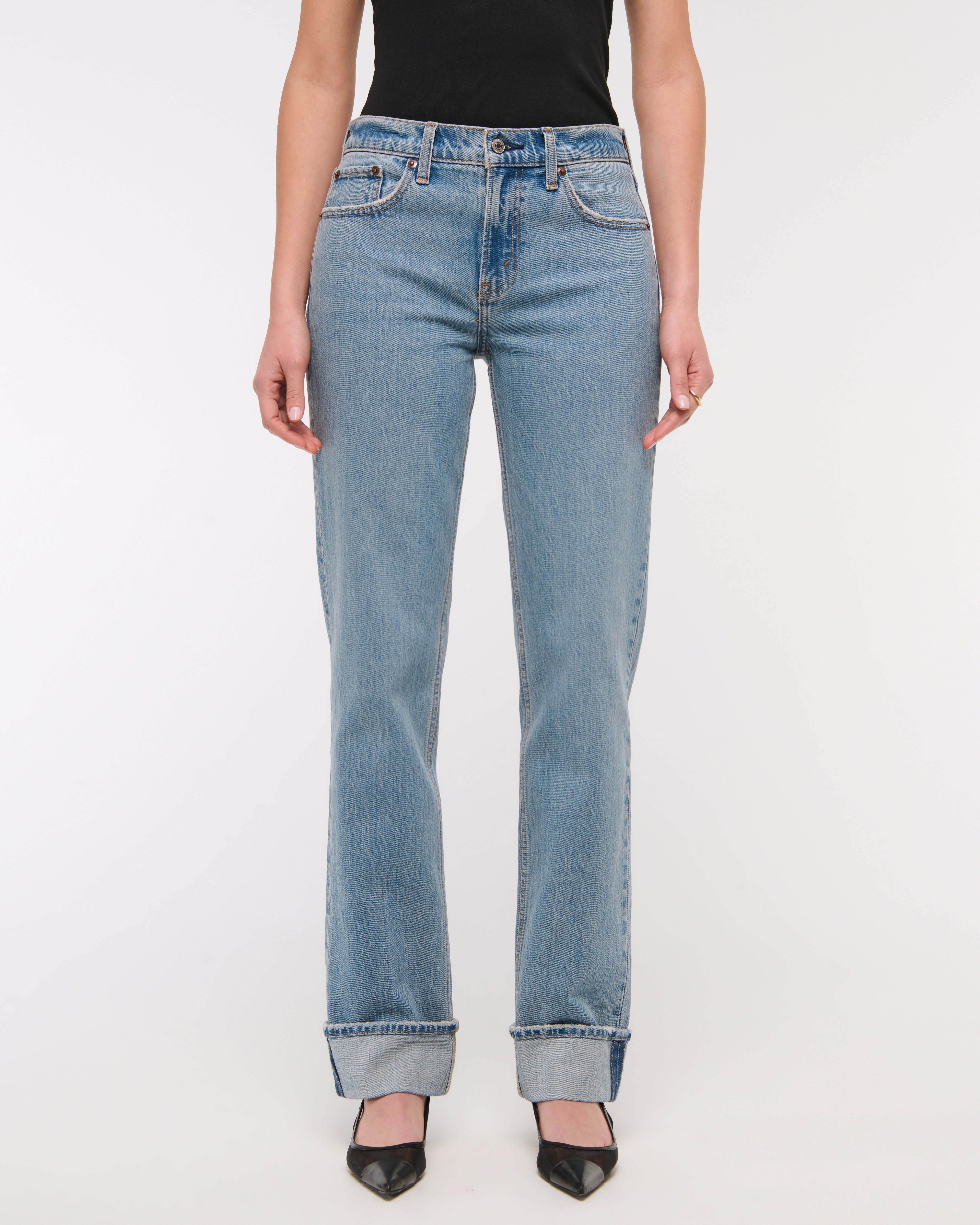 Abercrombie, Mid Rise 90s Straight Cuffed Hem Jean