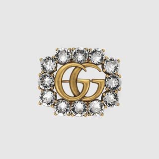 Metal Double G brooch with crystals