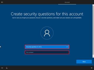 Local account security question during Windows 10 Home setup