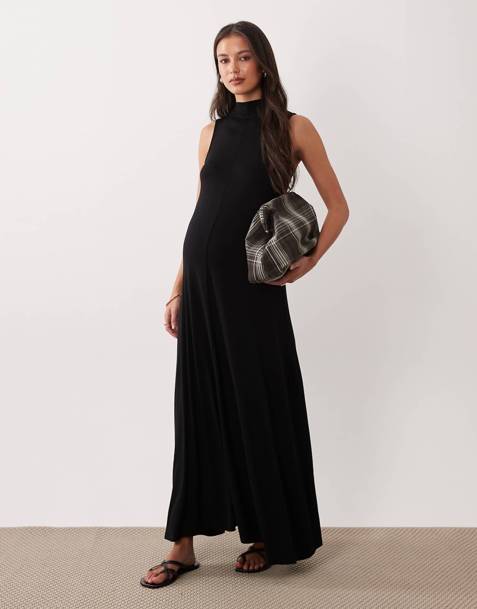 Asos Design Maternity High Neck Maxi Dress in Black