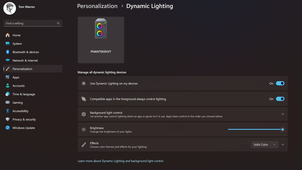 Microsoft's Dynamic Lighting control in Windows 11