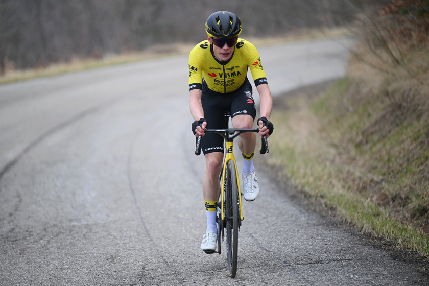 VALLE CASTELLANA, ITALY - MARCH 08: Jonas Vingegaard Hansen of Denmark and Team Visma-Lease A Bike attacks in the breakaway during the 59th Tirreno-Adriatico 2024, Stage 5 a 144km stage from Torricella Sicura to Valle Castellana 615m / #UCIWT / on March 08, 2024 in Valle Castellana, Italy. (Photo by Tim de Waele/Getty Images)