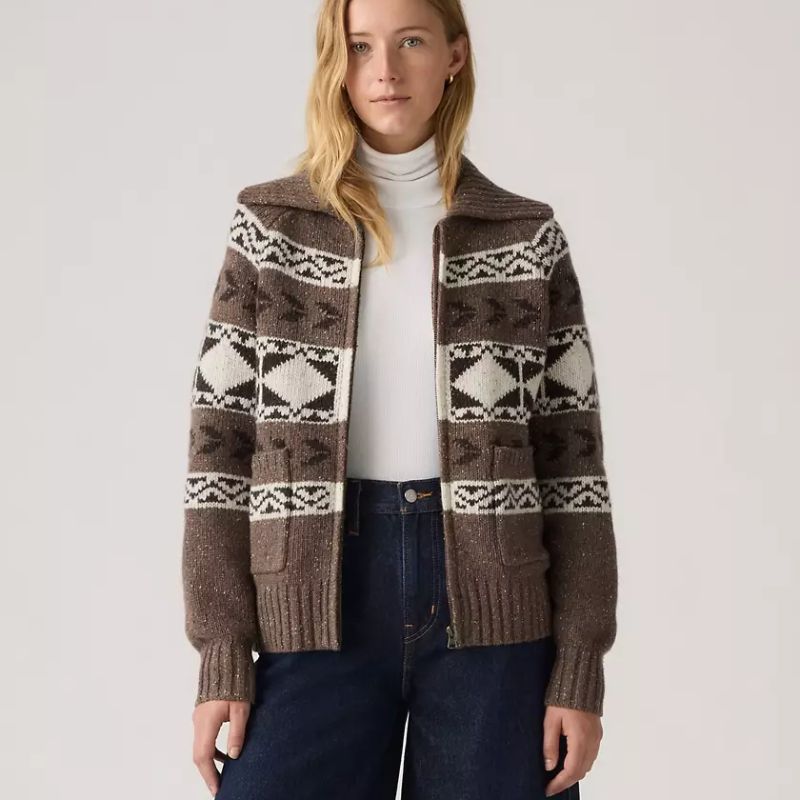 Waverly Fairisle Zip Sweater on model 
