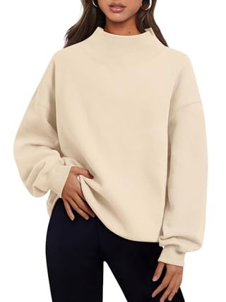 Trendy Queen Womens Fall Fashion 2024 Oversized Sweatshirts Crewneck Pullover Fleece Hoodies Tops Loose Teen Girls Y2k Outfits Clothes Apricot