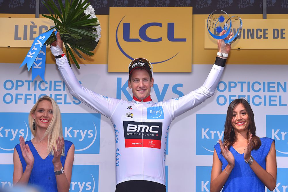 Stefan Kung in the white jersey after stage 2