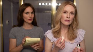 May December. (L to R) Natalie Portman as Elizabeth Berry and Julianne Moore as Gracie Atherton-Yoo in May December. Cr. Francois Duhamel / Courtesy of Netflix
