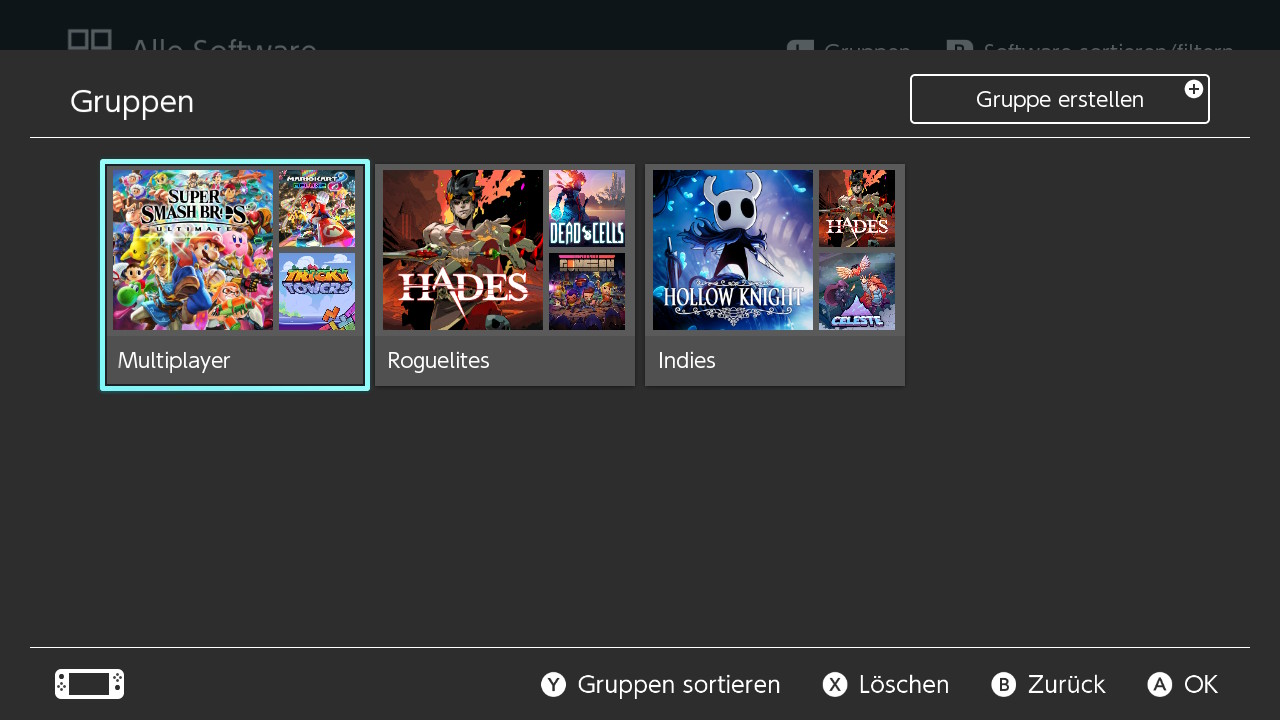 Screenshot der Ordner-Funktion der Nintendo Switch