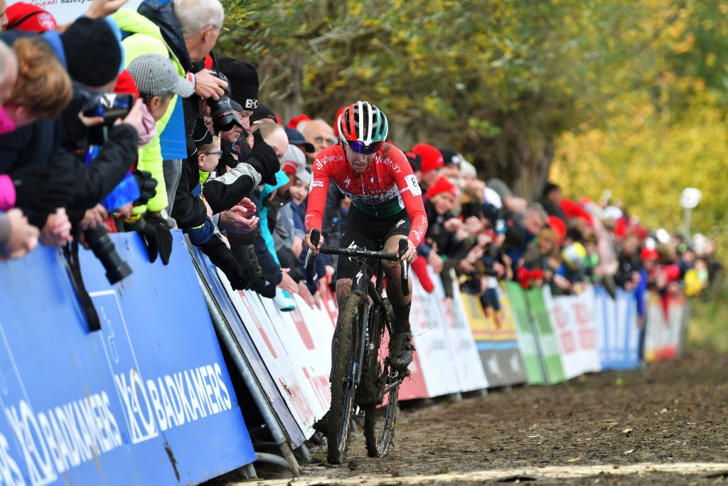 OUDENAARDE BELGIUM NOVEMBER 01 Blanka Vas Kata of Hungary Team SD Worx crosses the finishing line on third place during the 32nd Koppenbergcross Grand Prix Jolien Verschueren 2021 Womens Elite Koppenbergcross Oudenaarde X2OBadkamersTrofee on November 01 2021 in Oudenaarde Belgium Photo by Luc ClaessenGetty Images