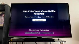 A TV with the Netflix error message "This TV isn't part of your Netflix household"