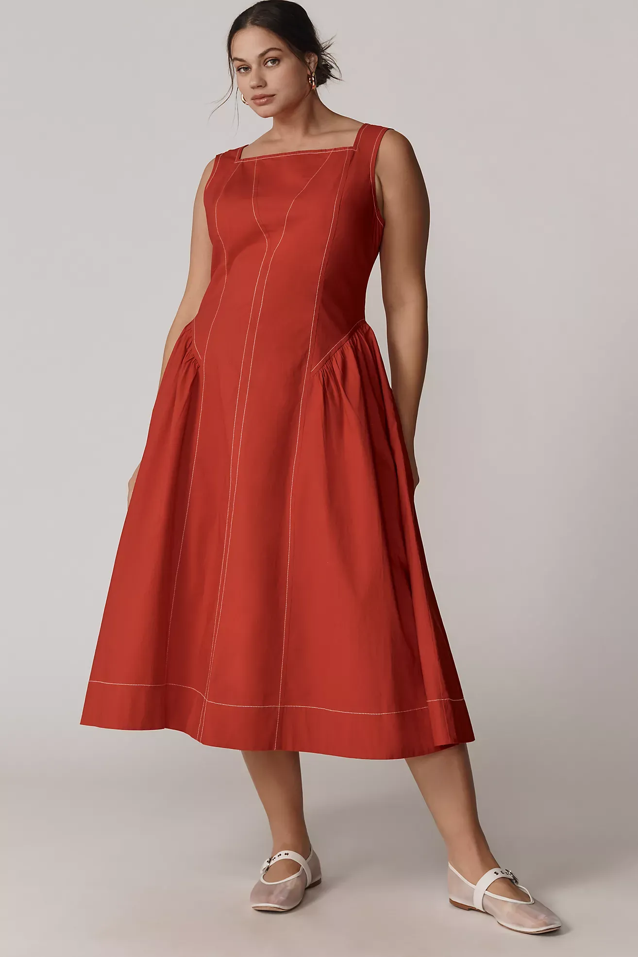 By Anthropologie High-Neck Seamed Midi Dress