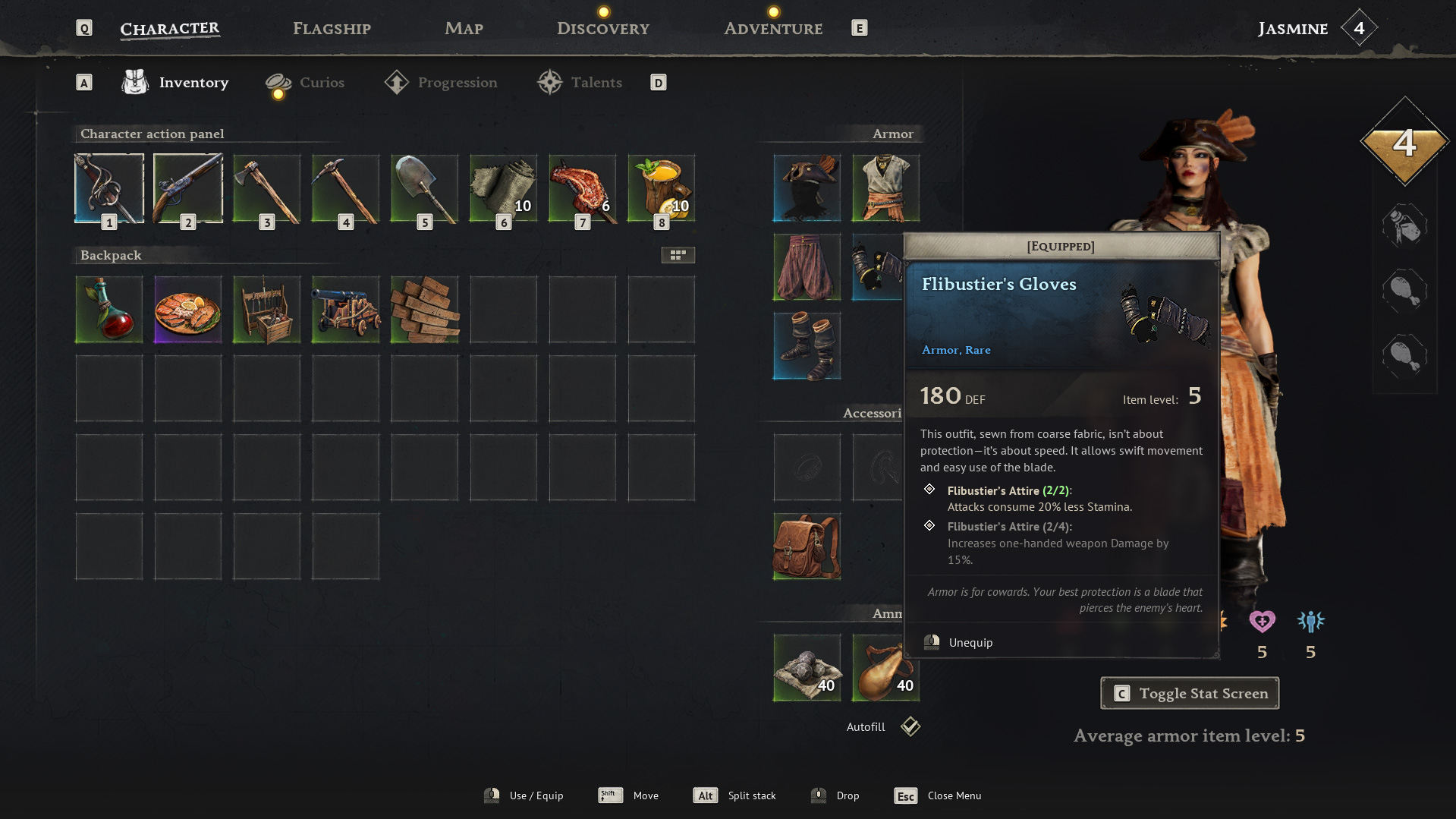 An example inventory loadout of the best Windrose build