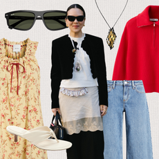 Linda Cui Zhang wearing a black jacket, white tee, and lace skirt