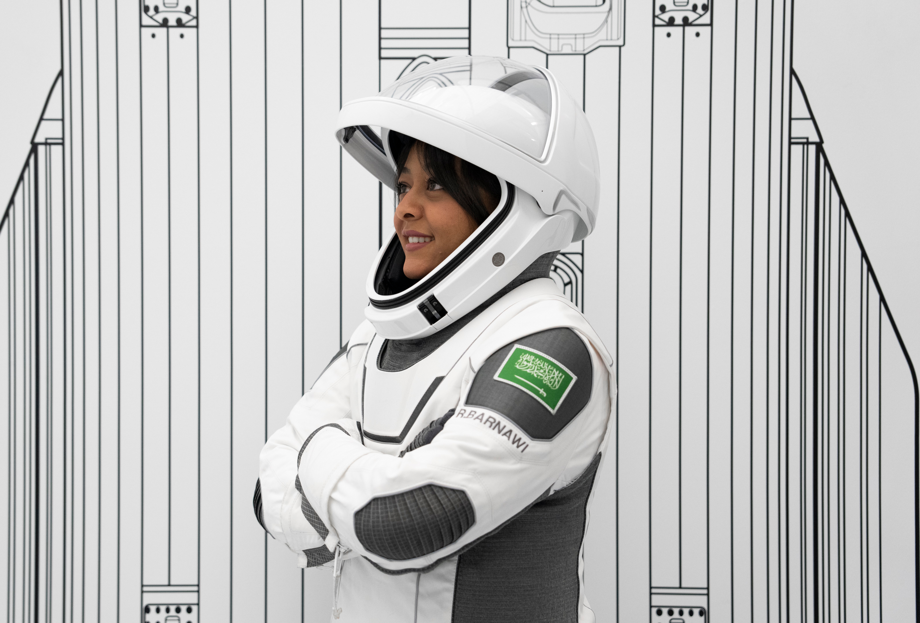 Rayyanah Barnawi in a spacesuit