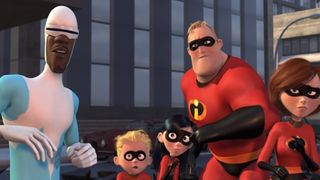 Frozone and the Incredibles family prepare for battle in The Incredibles