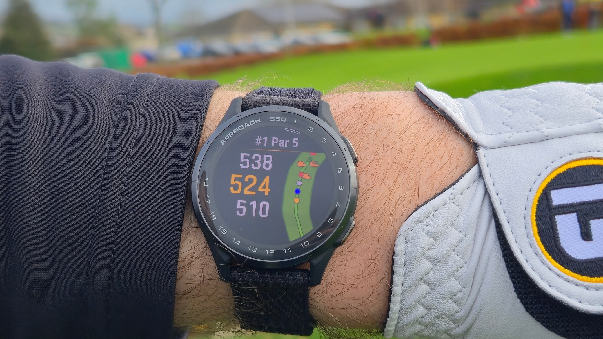 Garmin Approach S50 being worn on the course