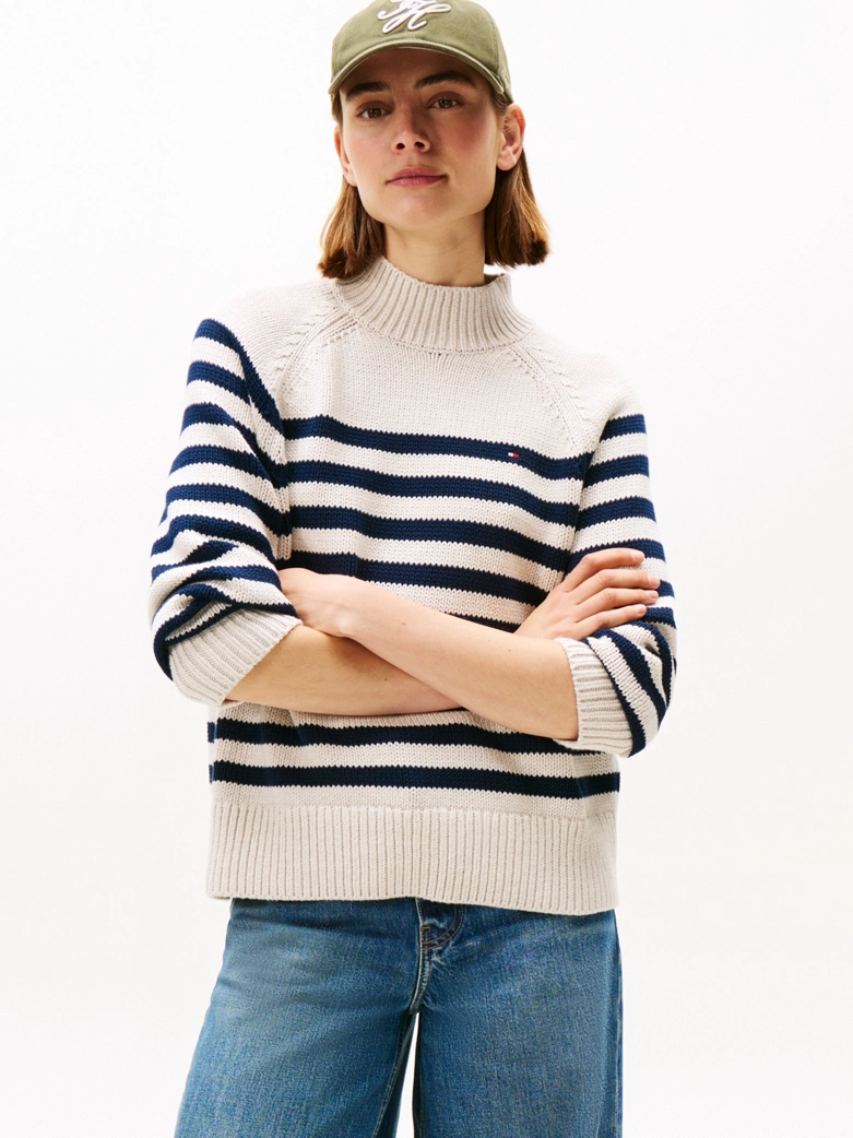 Stripe Mock Neck Relaxed Jumper