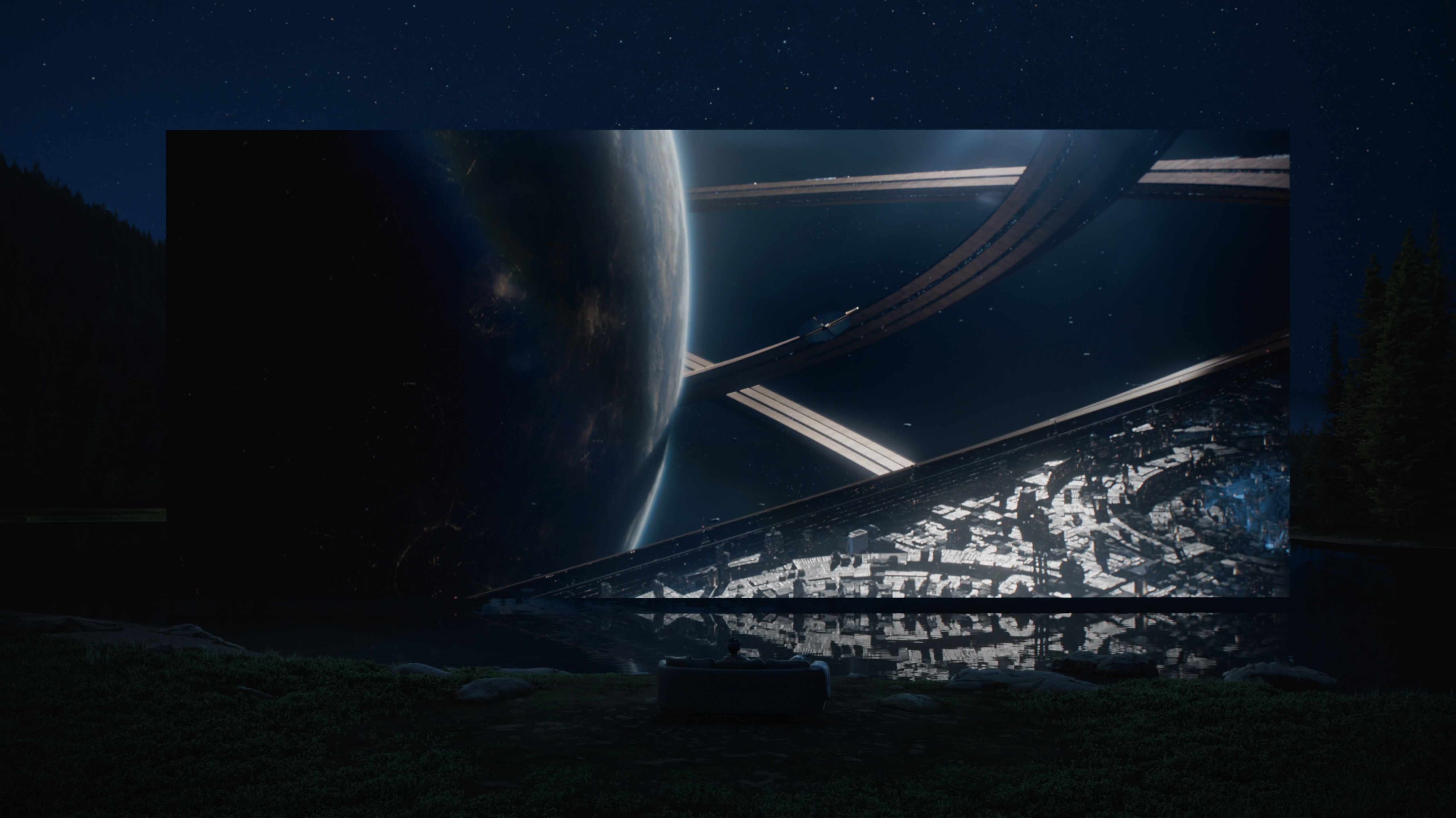 A CGI scene of space.