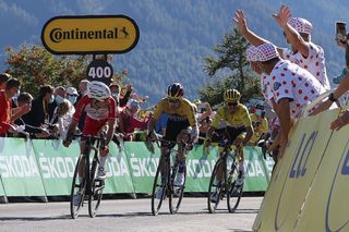 Team Cofidis rider Frances Guillaume Martin L Team Jumbo rider Slovenias Primoz Roglic C and Team Deceuninck rider Frances Julian Alaphilippe R ride during the 4th stage of the 107th edition of the Tour de France cycling race 157 km between Sisteron and OrcieresMerlette on September 1 2020 Photo by KENZO TRIBOUILLARD AFP Photo by KENZO TRIBOUILLARDAFP via Getty Images