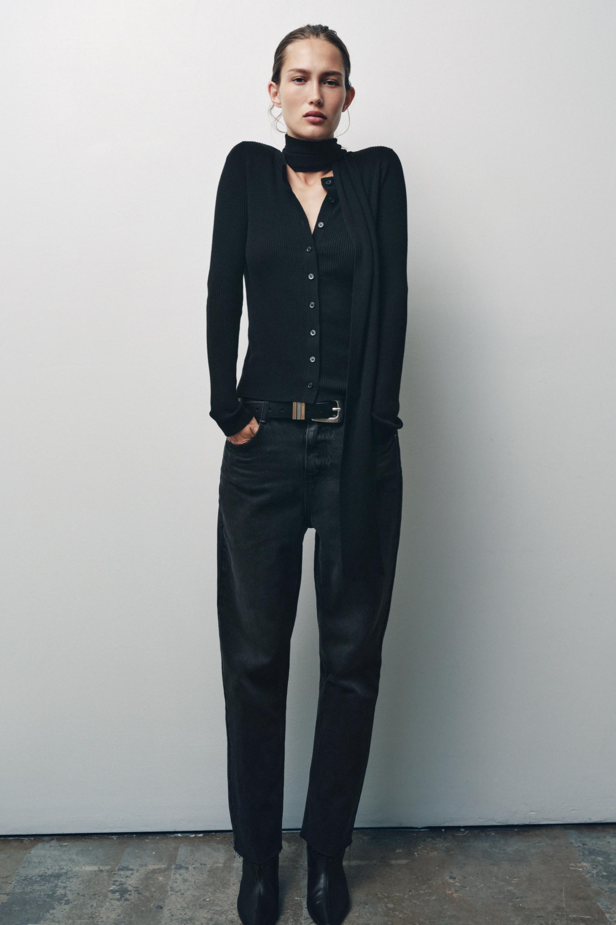 Rib Knit Cardigan With Scarf