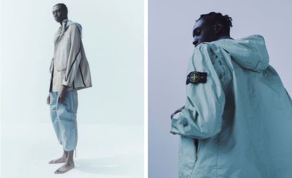 Model wears outerwear by Byborre and Stone Island
