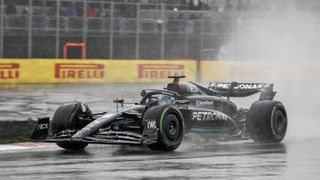 Lewis Hamilton F1 car in wet at Montreal's Canadian Grand Prix last year