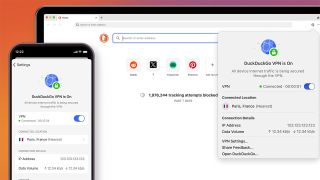 DuckDuckGo VPN mock-up displayed on desktop and mobile 