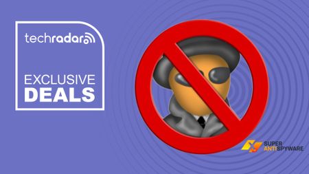 The SuperAntiSpyware Pro logos on a purple background next to a TechRadar badge in the upper left corner that reads 'Exclusive Deals'
