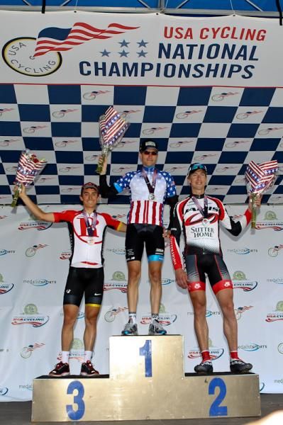 Pro men's time trial podium (l-r): Matthew Busche, Dave Zabriskie and Tom Zirbel