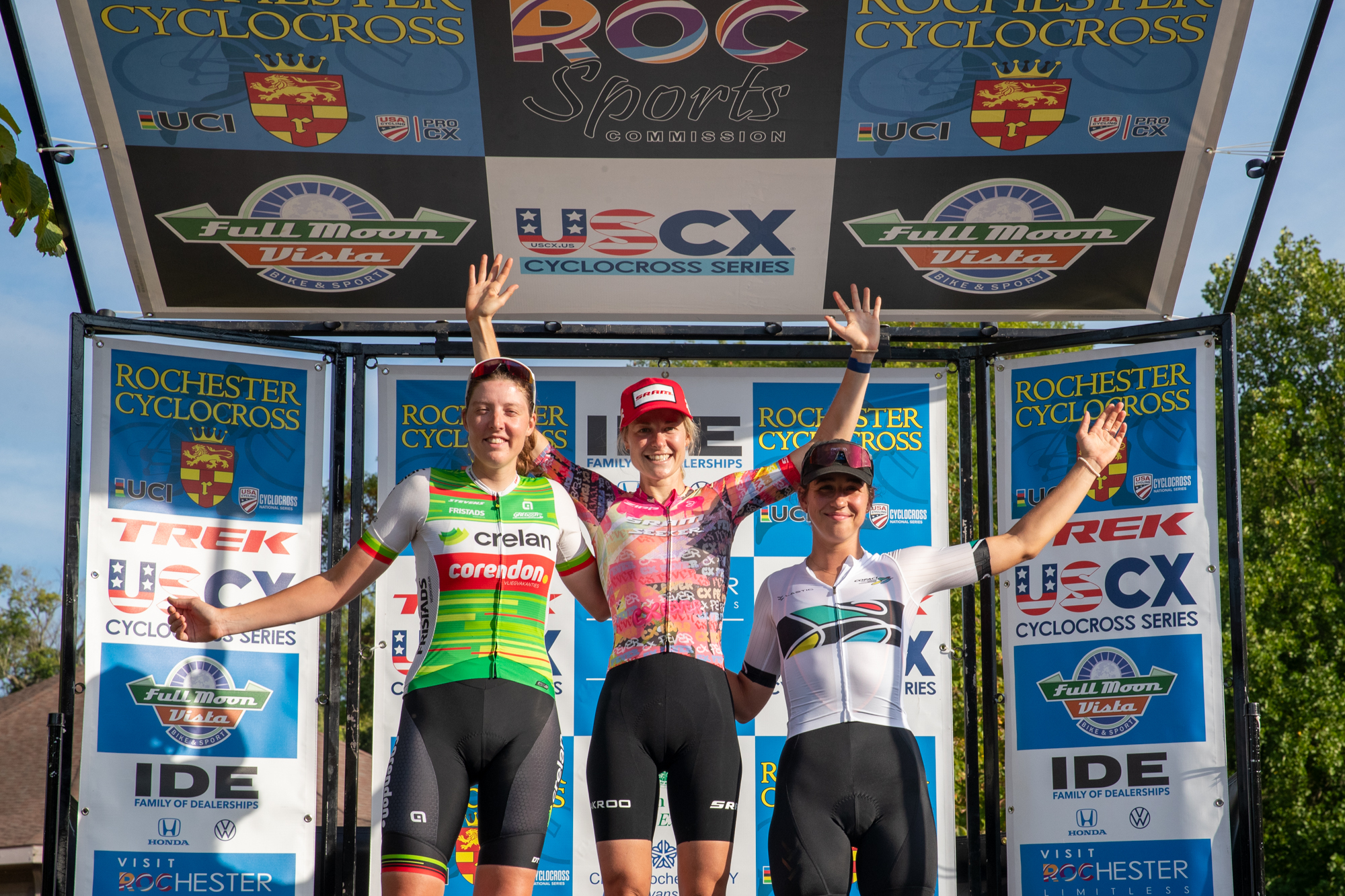 Elite women&#039;s podium for C2 race at Rochester Cyclocross, won by Maghalie Rochette