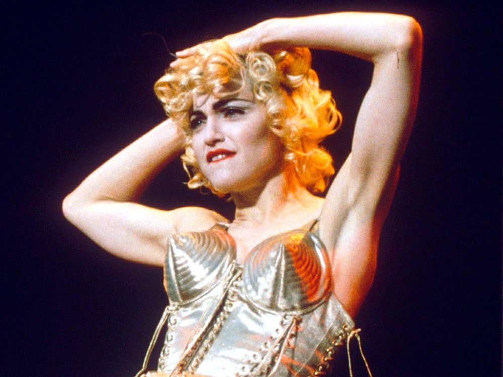 Madonna in a gold Jean Paul Gaultier cone shaped corset