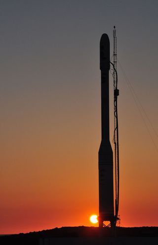 The Glory satellite's Taurus XL rocket stands on Space Launch Complex 576-E at Vandenberg Air Force Base in California.