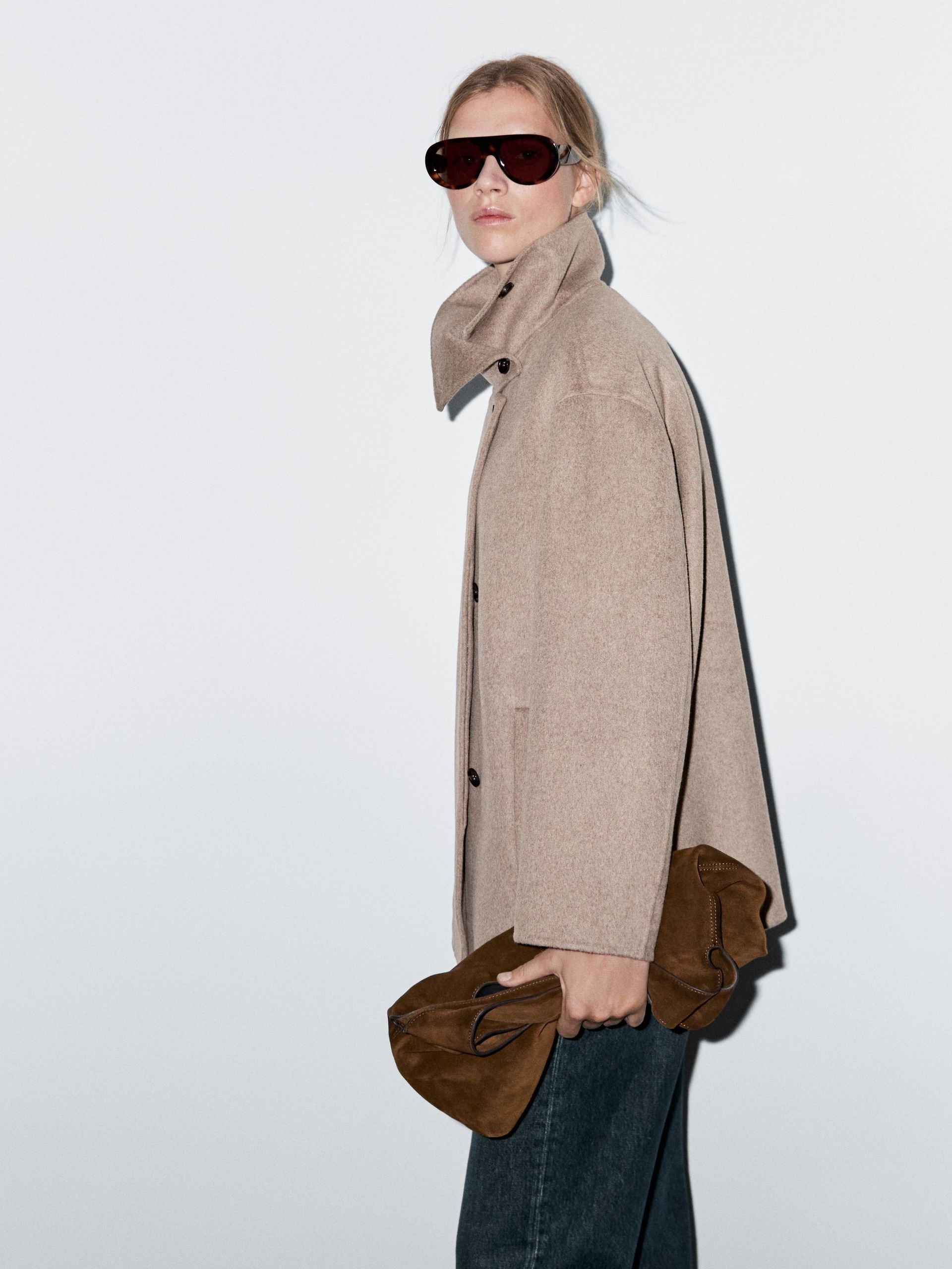Massimo Dutti, Wool Blend High Neck Coat