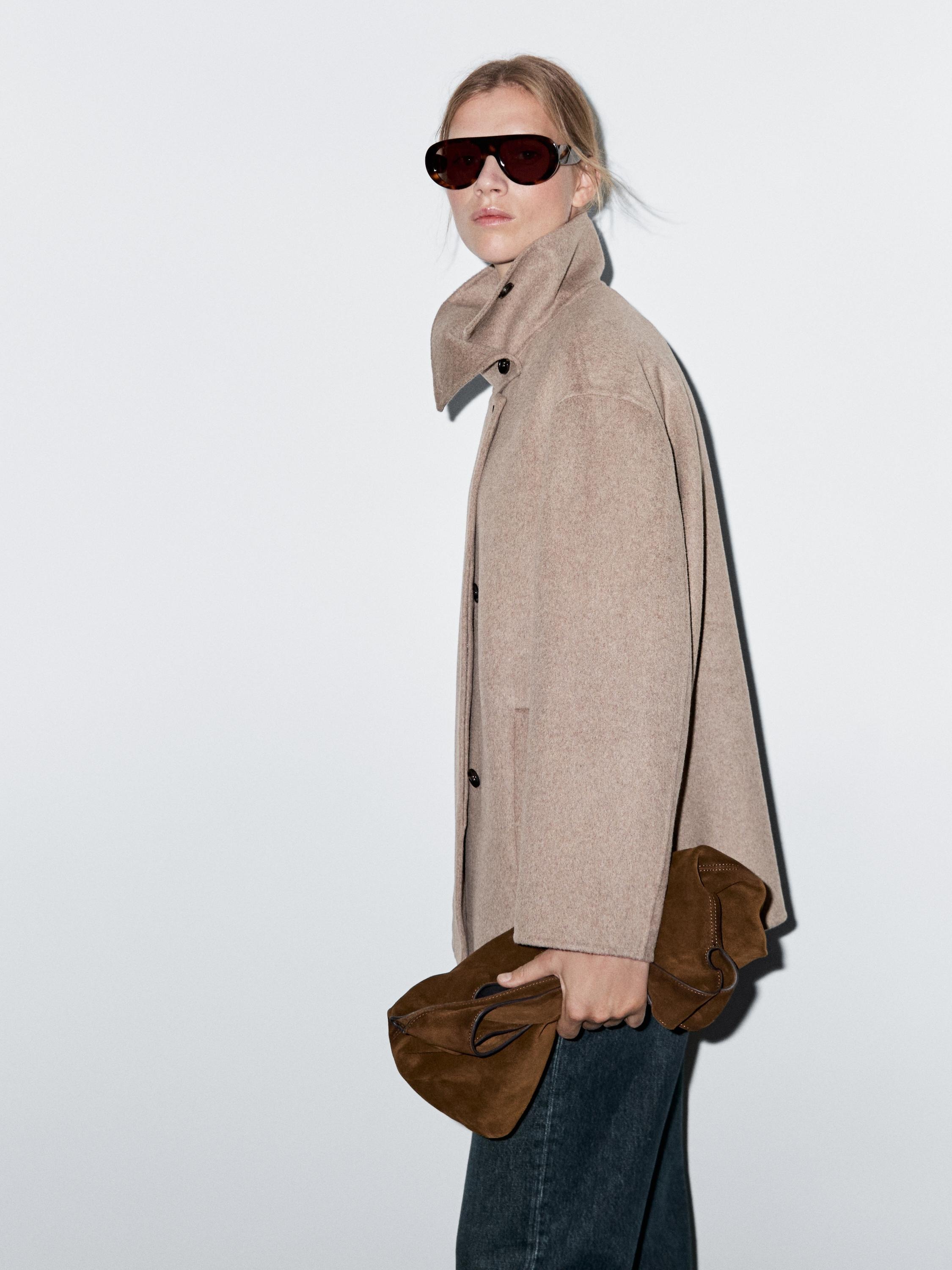 Massimo Dutti, Wool Blend High Neck Coat