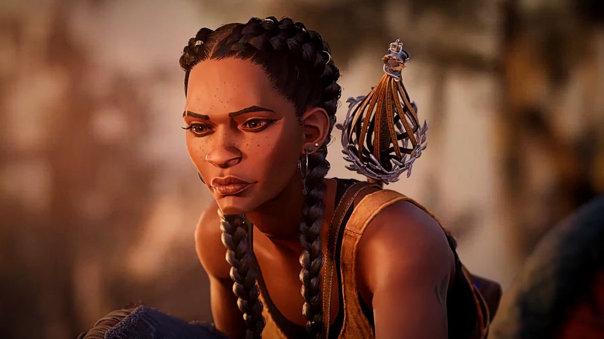 South of Midnight screenshot showing a young woman with two braids staring to the side, her expression stern