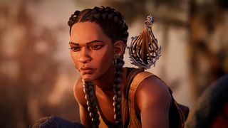 South of Midnight screenshot showing a young woman with two braids staring to the side, her expression stern