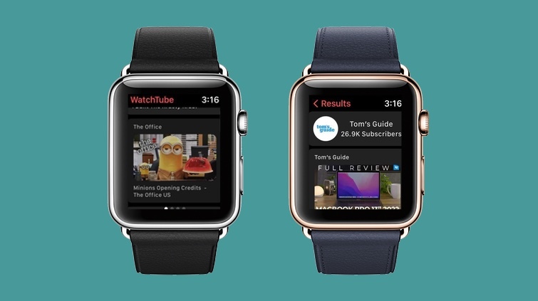 Image of screenshots of WatchTube app on Apple Watch