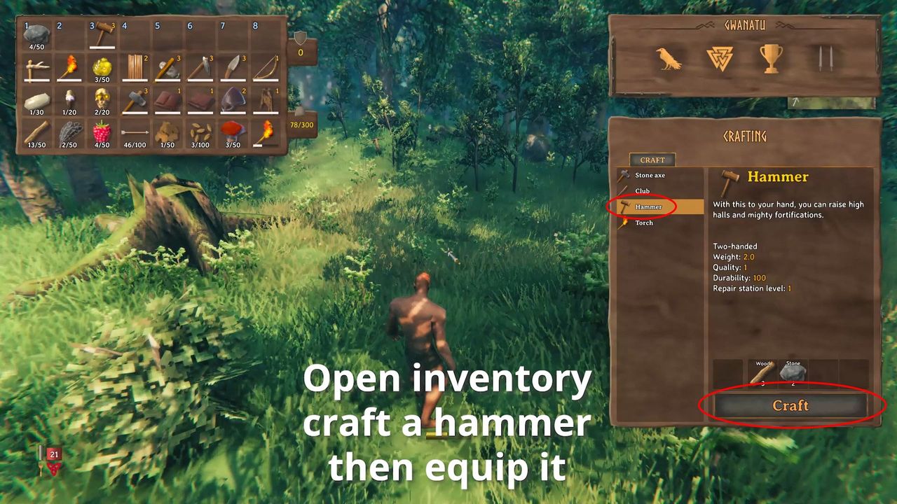Valheim First Steps Craft Hammer