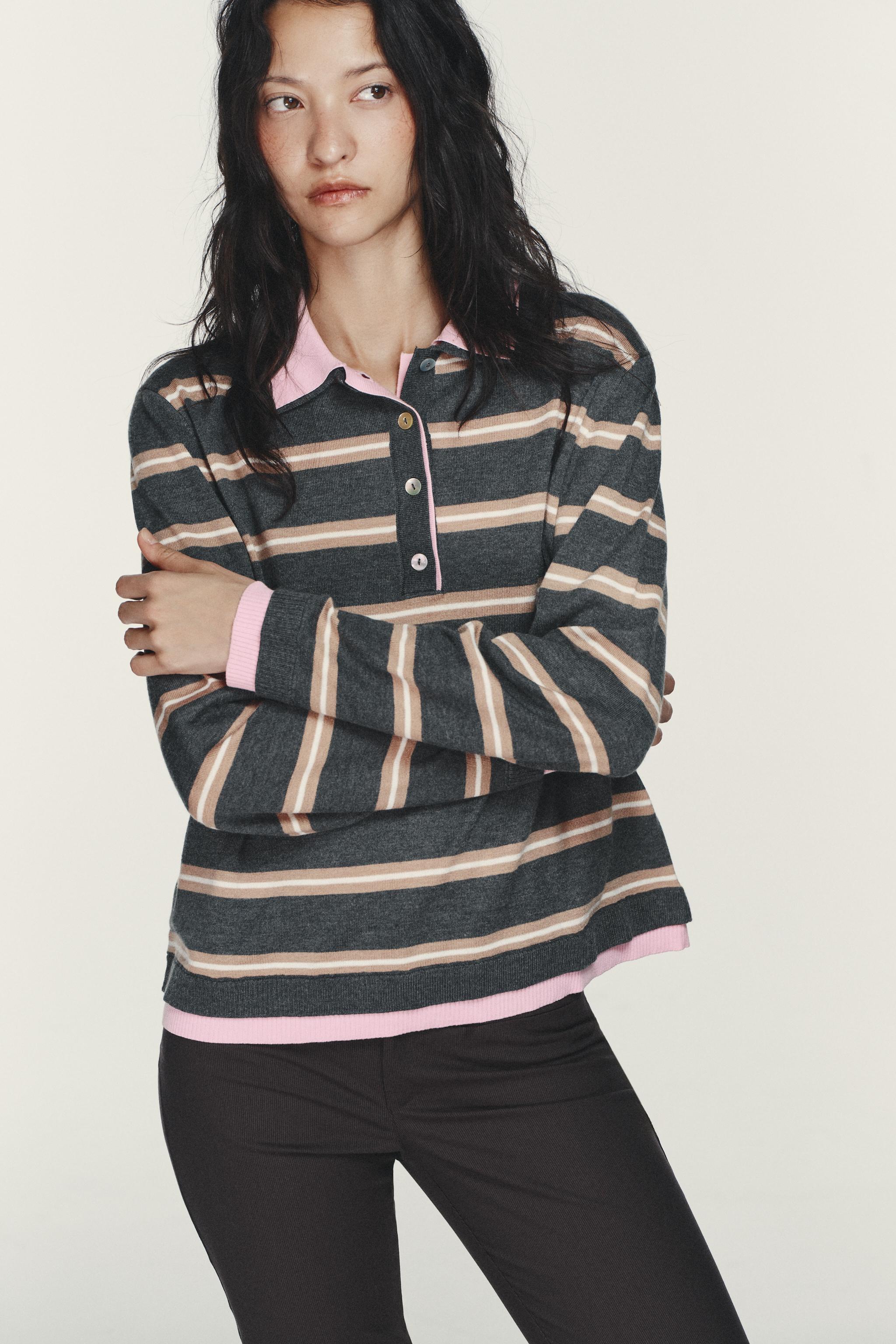 Striped Combined Knit Polo Shirt