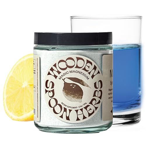 Wooden Spoon Herbs Magic Magnesium Citrate Powder Supplement | Anxiety &amp; Stress Relief, Muscle, Bone, &amp; Digestive Health, &amp; Restful Sleep | Pleasant Lemonade Taste &amp; Fun Spirulina Blue Color | 3.7oz