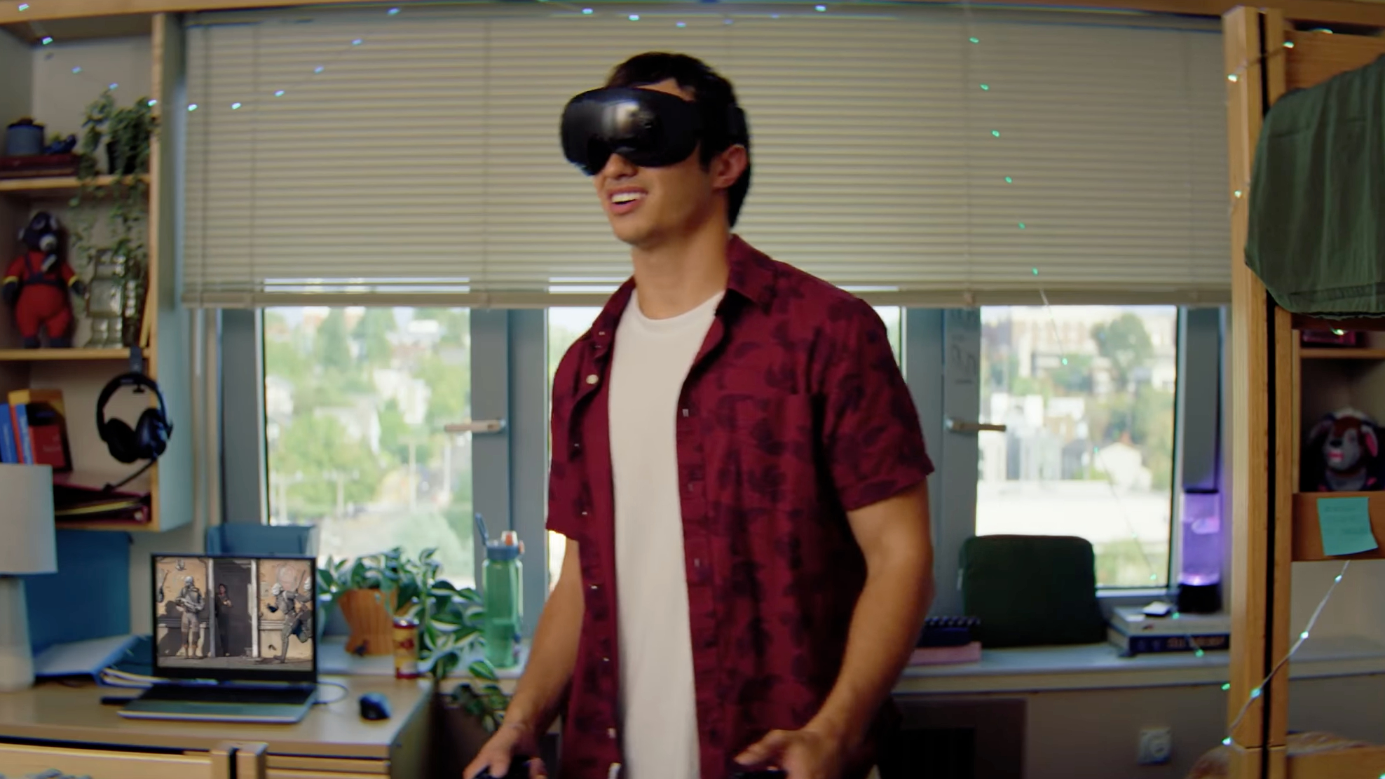 Person in room wearing Valve Steam Frame