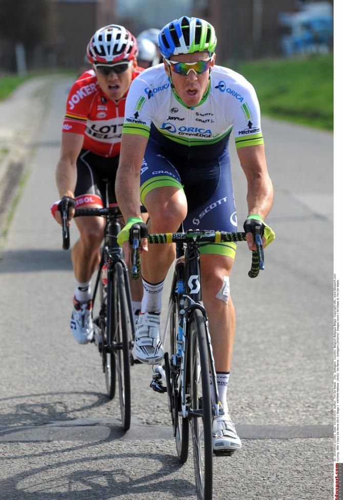 Mat Hayman (Orica-GreenEdge) with Pim Ligthart (Lotto Belisol)
